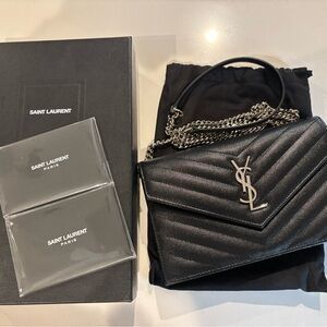 Saint Laurent Black Grain Leather WOC Wallet on Chain Bag